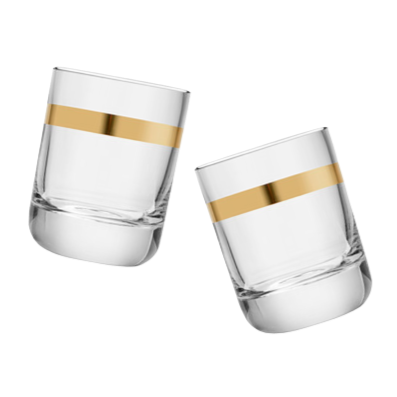 A Pair Of Lowball Glasses With A Gold Band