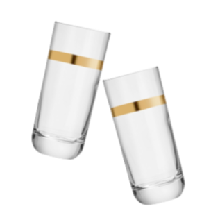 A Pair Of Highball Glasses With A Gold Band