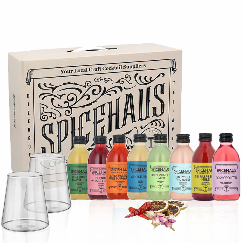 מארז חנוכה - 8 ימים של קוקטיילים וכוסות